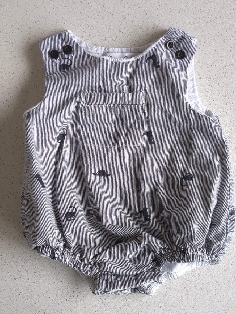 Tommy Bahama Navy & White Striped Dinosaur Baby Romper 100% Cotton